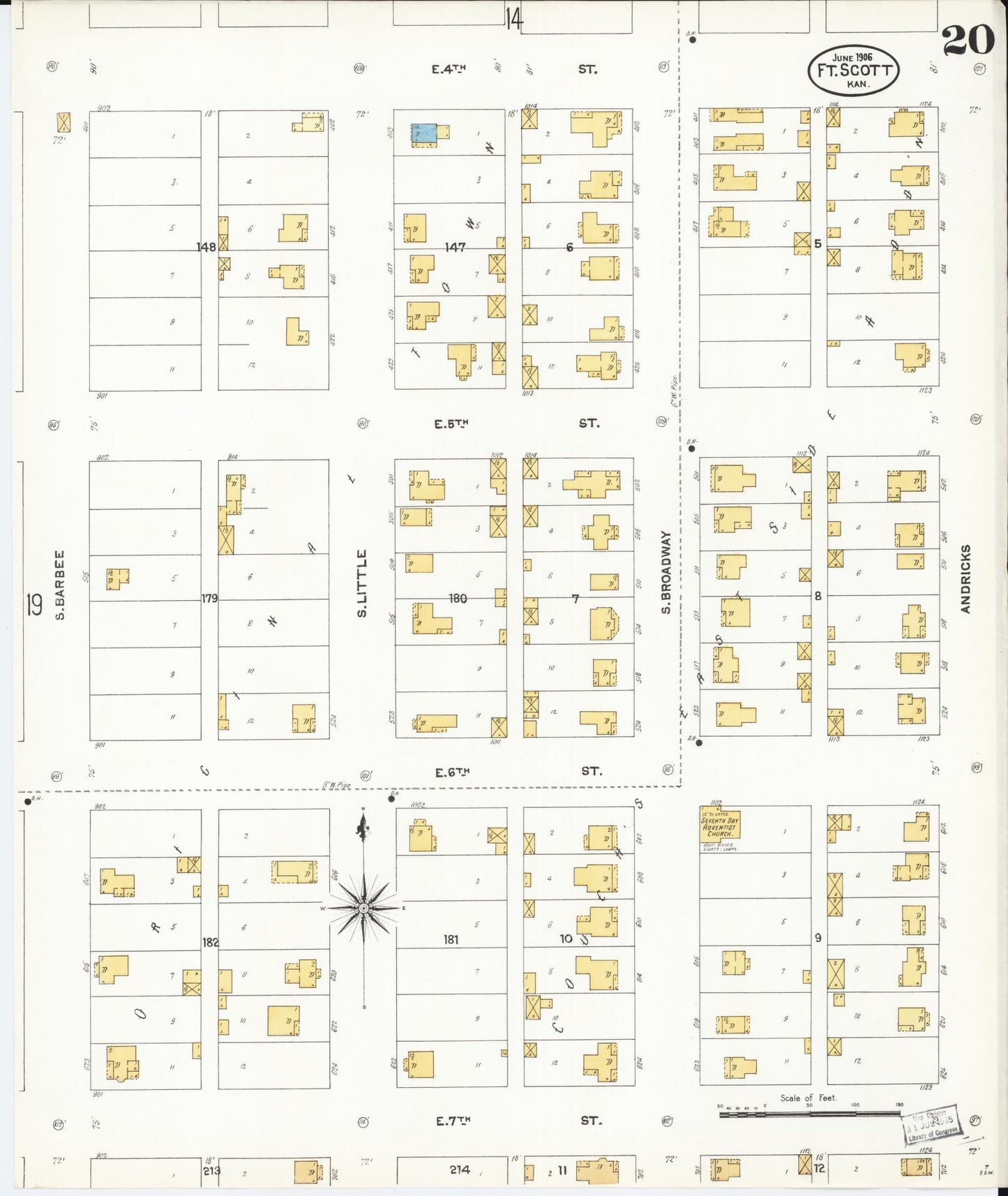 Sanborn Fire Insurance Map from Fort Scott, Bourbon County, Kansas (1906), Sheet #0020 - Historic Sanborn Fire Insurance Map Print, vintage old map wall art, antique decor, genealogy gift, Kansas Kansas map
