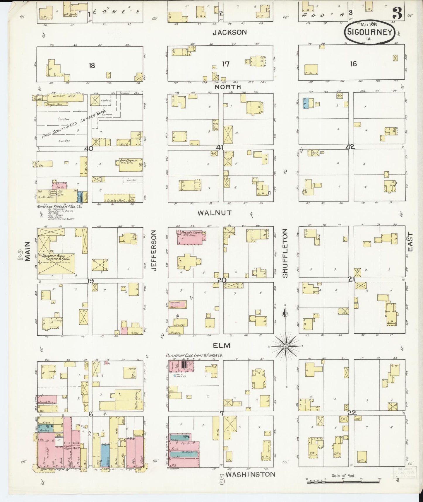 Sanborn Fire Insurance Map from Sigourney, Kiokuk County, Iowa (1893), Sheet #0003 - Historic Sanborn Fire Insurance Map Print, vintage old map wall art