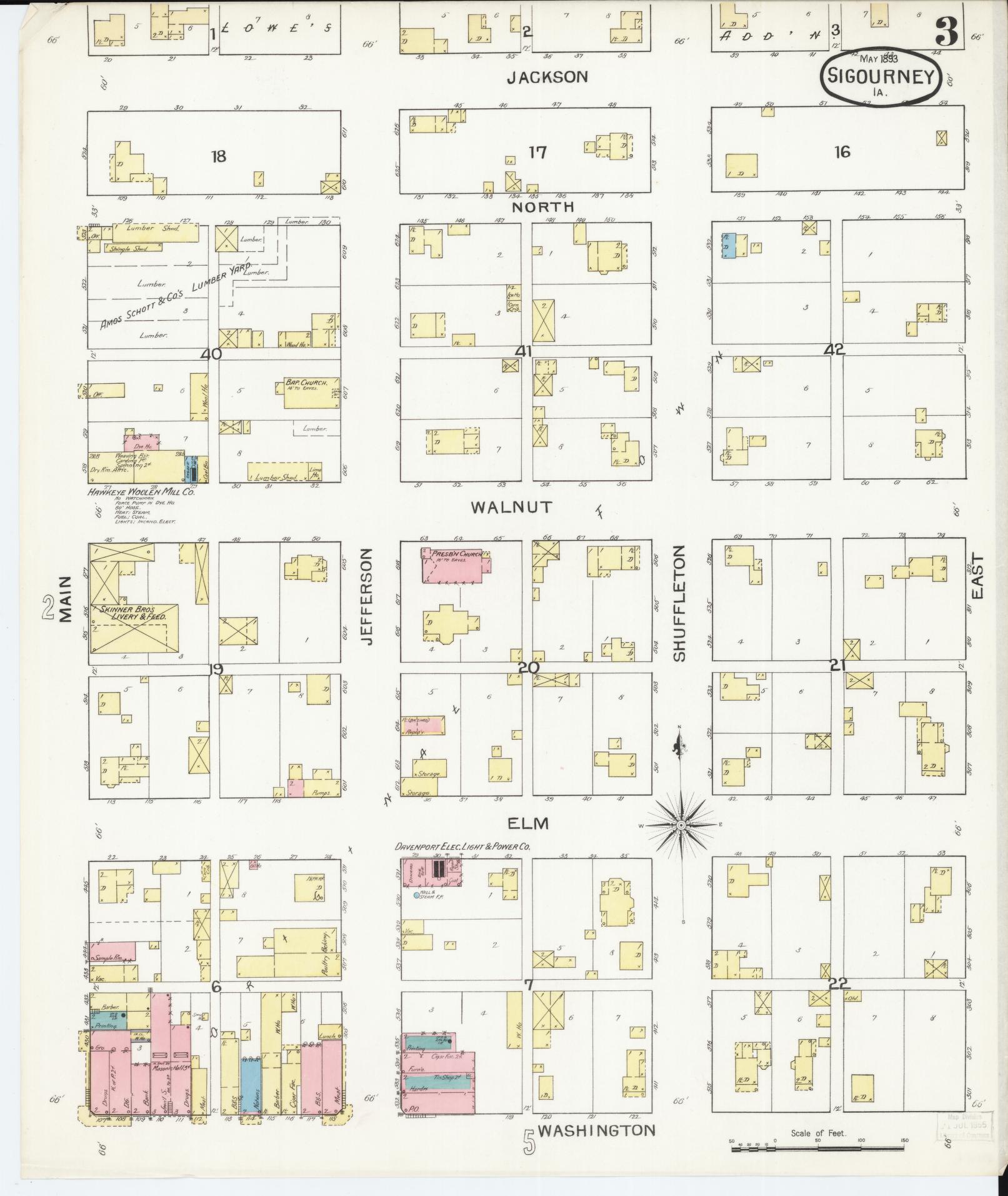 Sanborn Fire Insurance Map from Sigourney, Kiokuk County, Iowa (1893), Sheet #0003 - Historic Sanborn Fire Insurance Map Print, vintage old map wall art