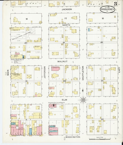 Sanborn Fire Insurance Map from Sigourney, Kiokuk County, Iowa (1893), Sheet #0003 - Historic Sanborn Fire Insurance Map Print, vintage old map wall art