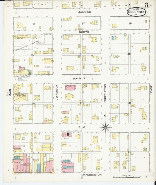 Sanborn Fire Insurance Map from Sigourney, Kiokuk County, Iowa (1893), Sheet #0003 - Historic Sanborn Fire Insurance Map Print, vintage old map wall art