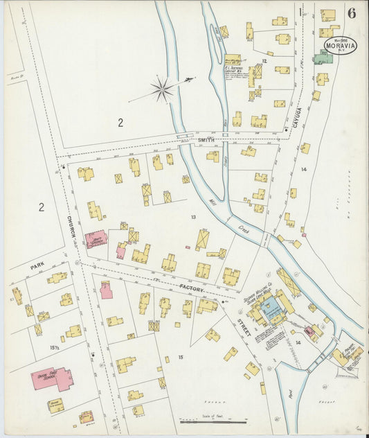 Sanborn Fire Insurance Map from Moravia, Cayuga County, New York (1898), Sheet #0006 - Historic Sanborn Fire Insurance Map Print, vintage old map wall art, antique decor, genealogy gift, New York New York map