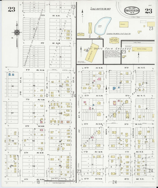 Sanborn Fire Insurance Map from Aberdeen, Brown County, South Dakota (1923), Sheet #0023 - Historic Sanborn Fire Insurance Map Print, vintage old map wall art, antique decor, genealogy gift, South Dakota South Dakota map