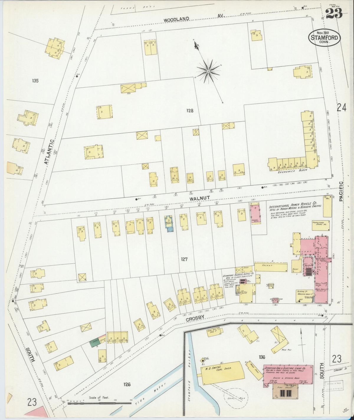 Sanborn Fire Insurance Map from Stamford, Fairfield County, Connecticut (1901), Sheet #0023 - Historic Sanborn Fire Insurance Map Print, vintage old map wall art, antique decor, genealogy gift, Connecticut Connecticut map