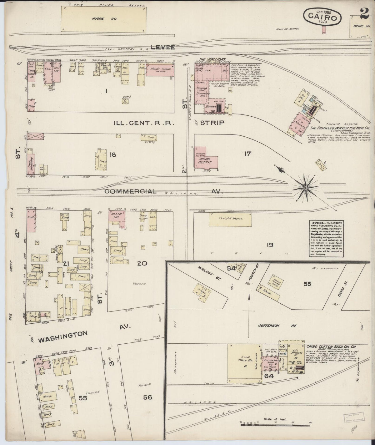 Sanborn Fire Insurance Map from Cairo, Alexander County, Illinois (1885), Sheet #0002 - Historic Sanborn Fire Insurance Map Print, vintage old map wall art, antique decor, genealogy gift, Illinois Illinois map