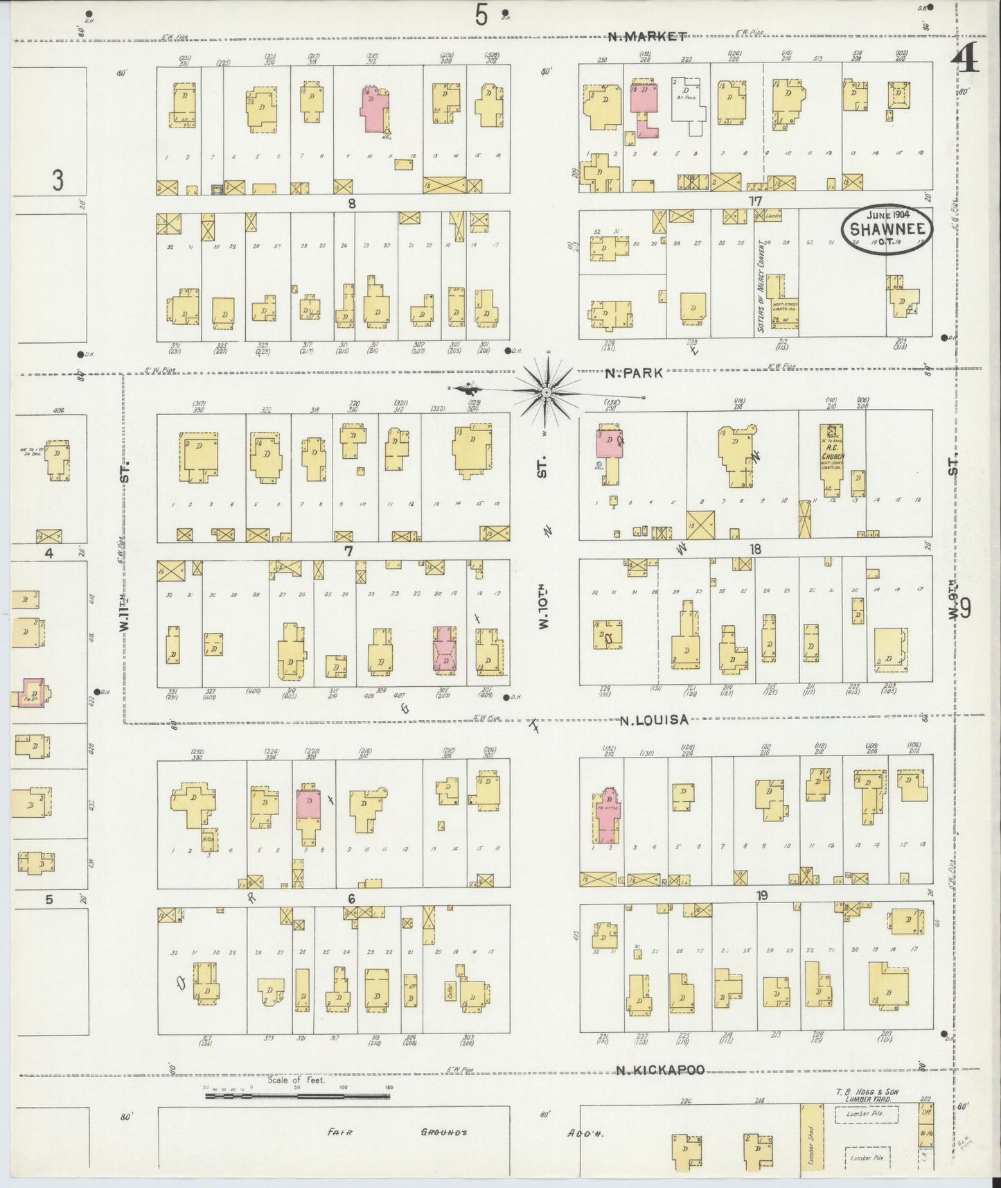 Sanborn Fire Insurance Map from Shawnee, Pottawatomie County, Oklahoma (1904), Sheet #0004 - Complete Map Set gallery image, historic Sanborn map, vintage wall art, Oklahoma Oklahoma
