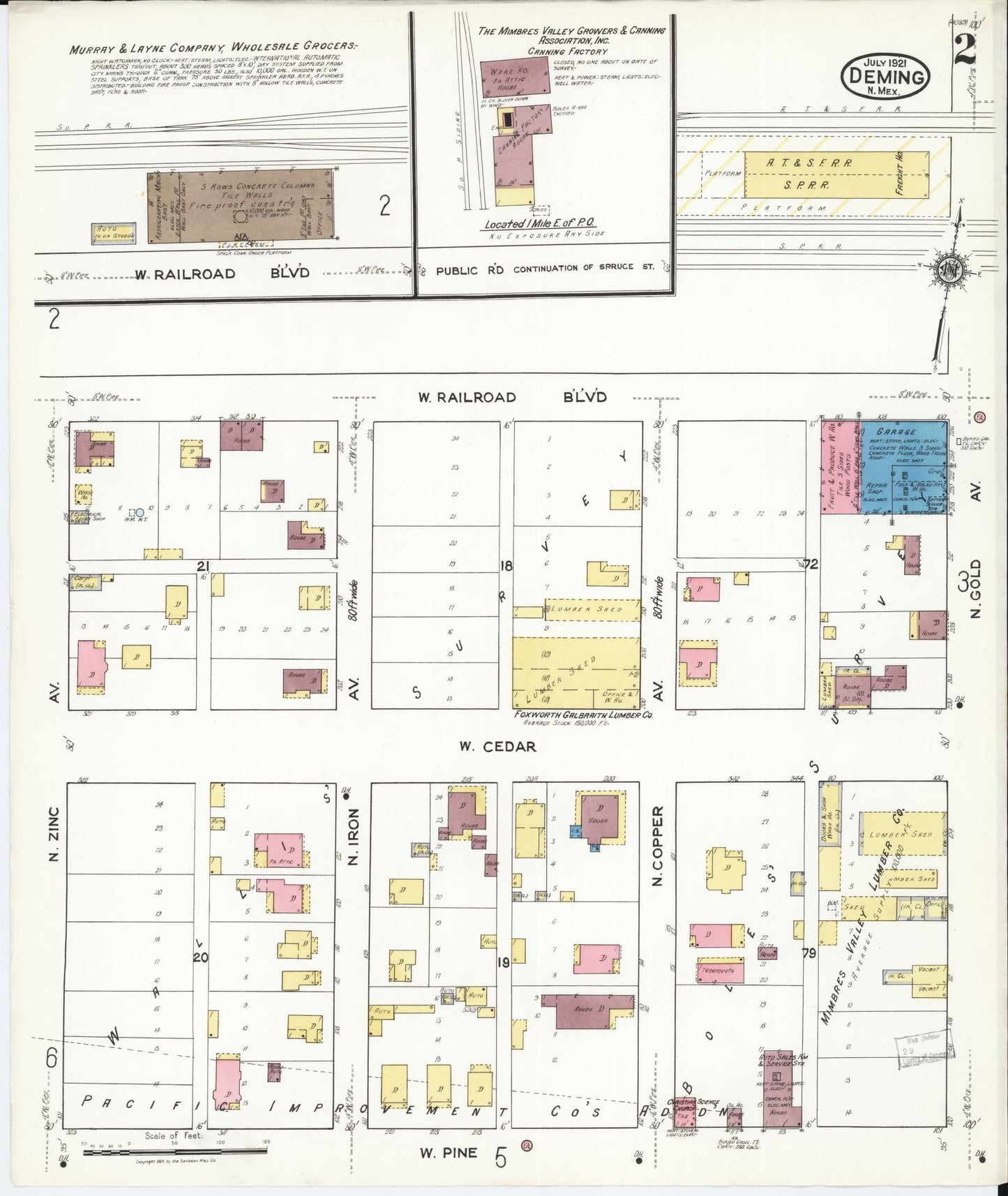 Sanborn Fire Insurance Map from Deming, Luna County, New Mexico (1921), Sheet #0002 - Historic Sanborn Fire Insurance Map Print, vintage old map wall art, antique decor, genealogy gift, New Mexico New Mexico map
