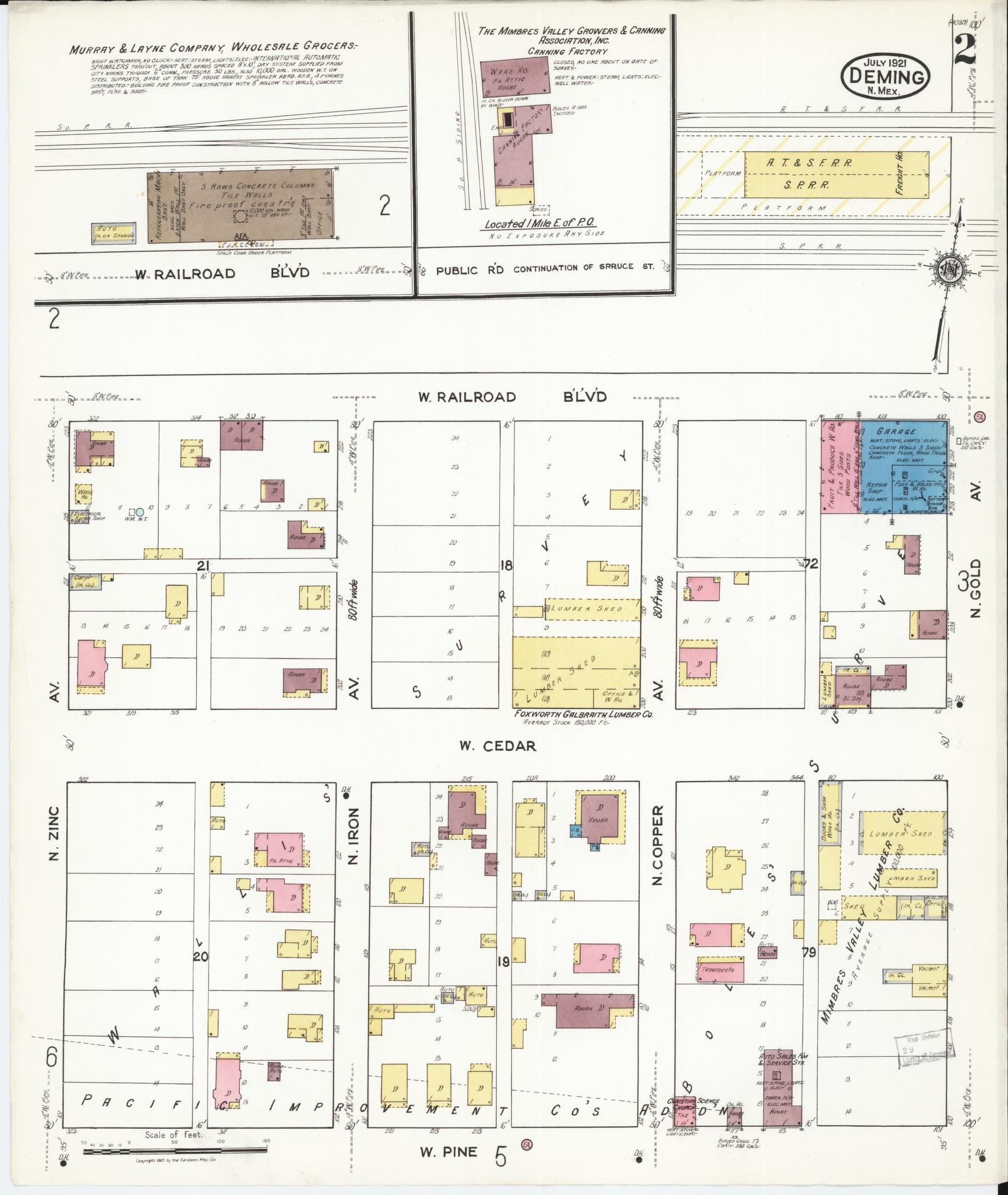 Sanborn Fire Insurance Map from Deming, Luna County, New Mexico (1921), Sheet #0002 - Historic Sanborn Fire Insurance Map Print, vintage old map wall art, antique decor, genealogy gift, New Mexico New Mexico map