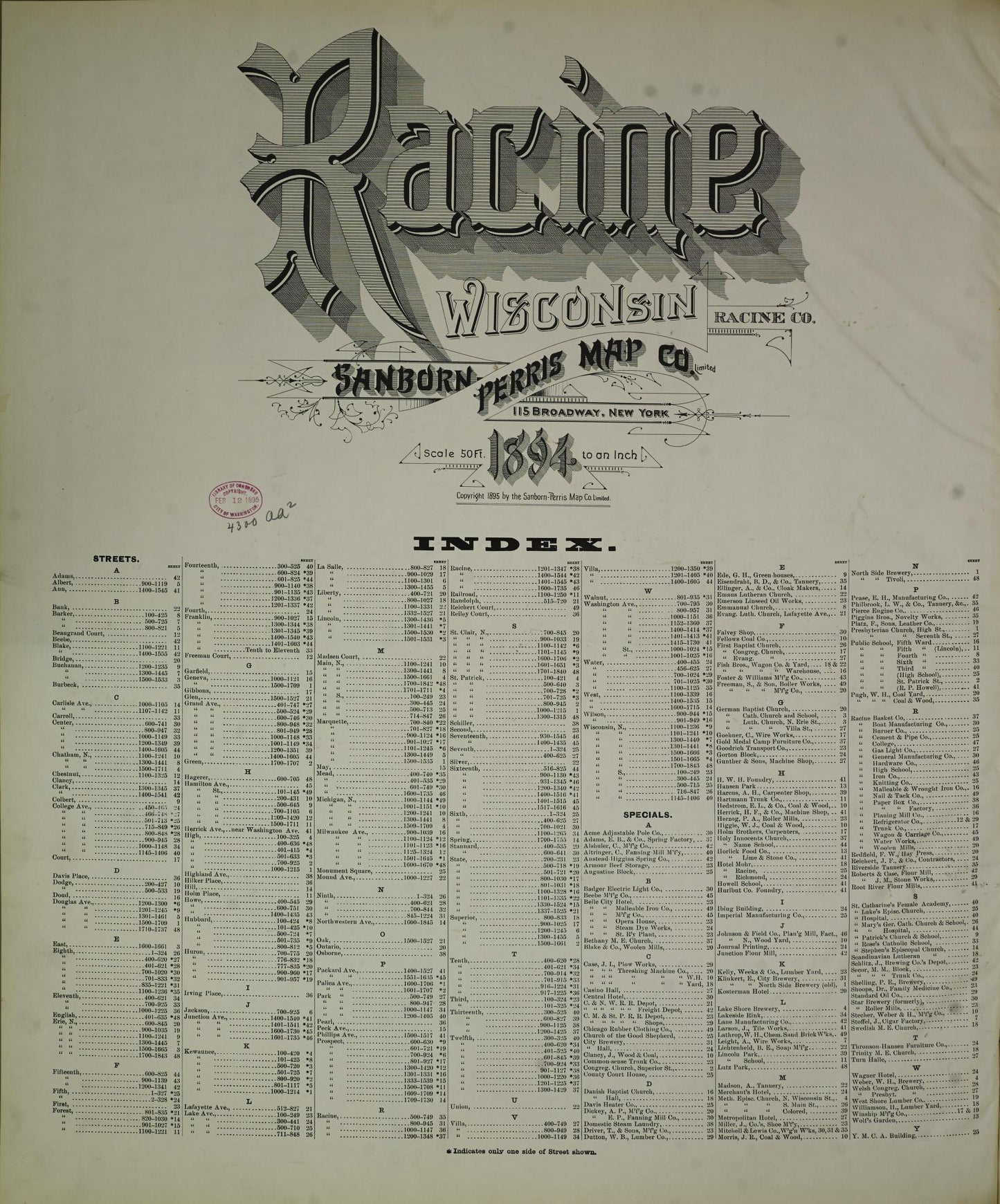 Sanborn Fire Insurance Map from Racine, Racine County, Wisconsin (1894), Sheet #0001 - Historic Sanborn Fire Insurance Map Print, vintage old map wall art, antique decor, genealogy gift, Wisconsin Wisconsin map