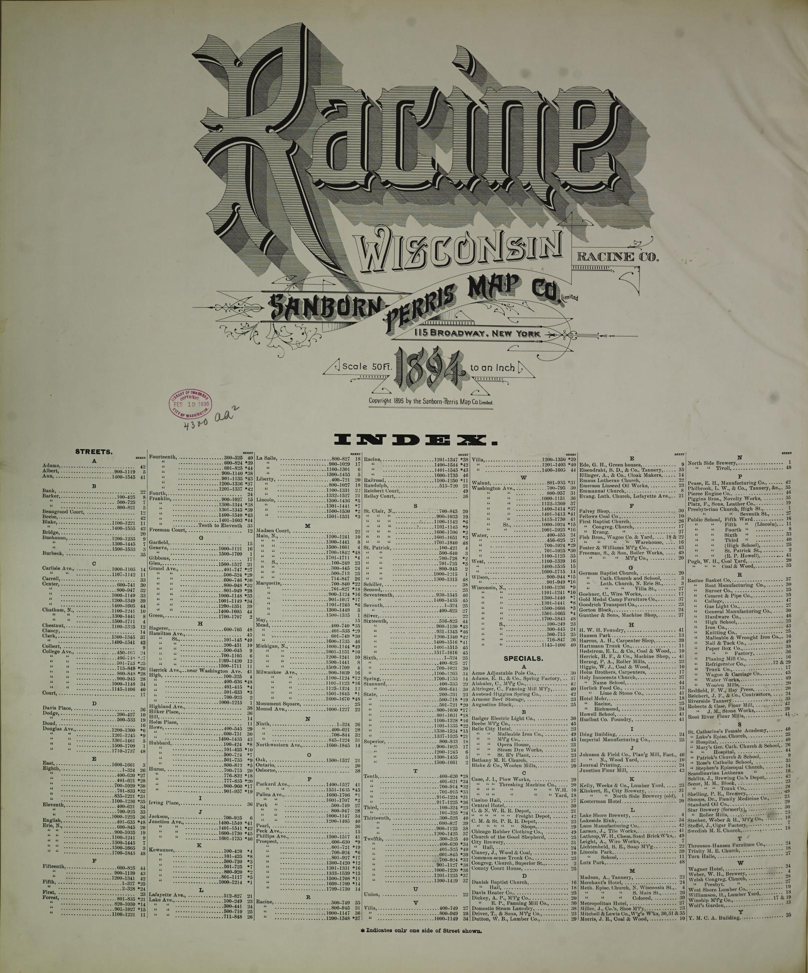 Sanborn Fire Insurance Map from Racine, Racine County, Wisconsin (1894), Sheet #0001 - Historic Sanborn Fire Insurance Map Print, vintage old map wall art, antique decor, genealogy gift, Wisconsin Wisconsin map