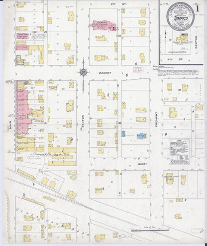 Sanborn Fire Insurance Map from Tampico, Whiteside County, Illinois (1910), Sheet #0001 - Complete Map Set gallery image, historic Sanborn map, vintage wall art, Illinois Illinois