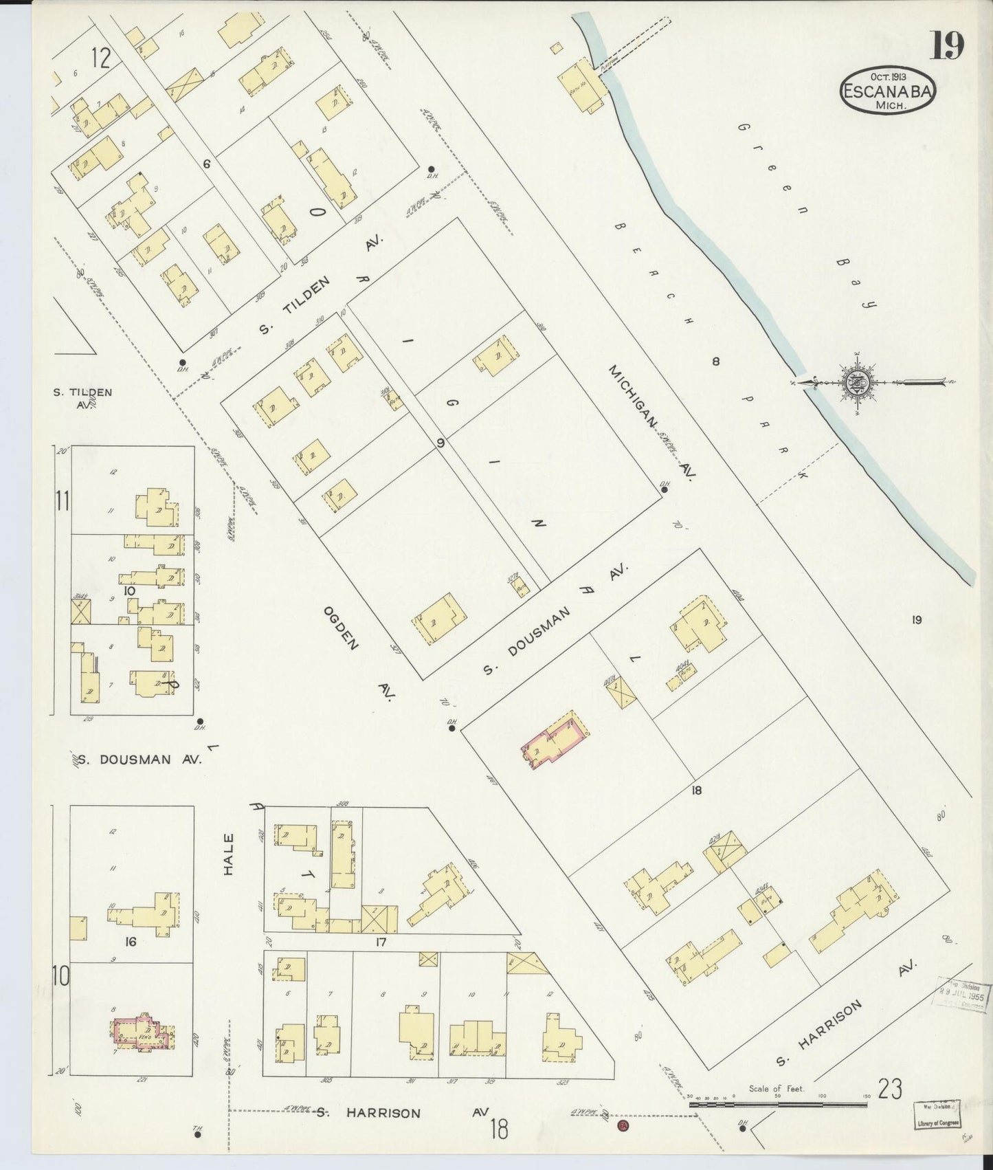 Sanborn Fire Insurance Map from Escanaba, Delta County, Michigan (1913), Sheet #0019 - Complete Map Set gallery image, historic Sanborn map, vintage wall art, Michigan Michigan