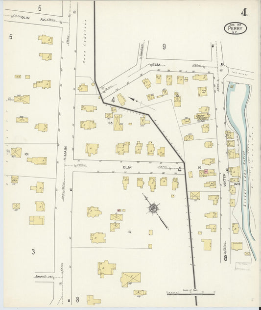 Sanborn Fire Insurance Map from Perry, Wyoming County, New York (1913), Sheet #0004 - Historic Sanborn Fire Insurance Map Print, vintage old map wall art, antique decor, genealogy gift, Perry Wyoming map