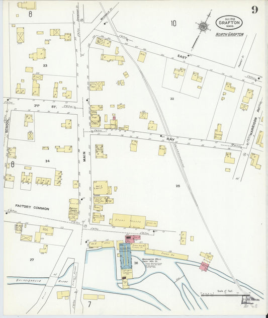 Sanborn Fire Insurance Map from Grafton, Worcester County, Massachusetts (1910), Sheet #0009 - Historic Sanborn Fire Insurance Map Print, vintage old map wall art, antique decor, genealogy gift, Massachusetts Massachusetts map