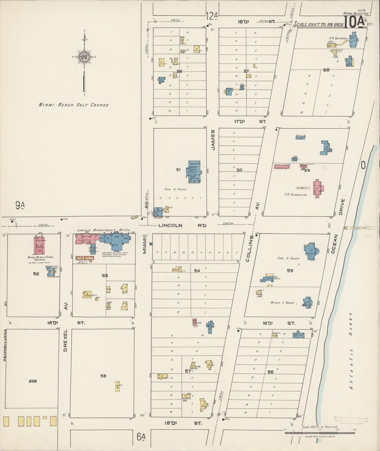 Sanborn Fire Insurance Map from Miami Beach, Dade County, Florida (1921), Sheet #0010 - Historic Sanborn Fire Insurance Map Print, vintage old map wall art, antique decor, genealogy gift, Florida Florida map