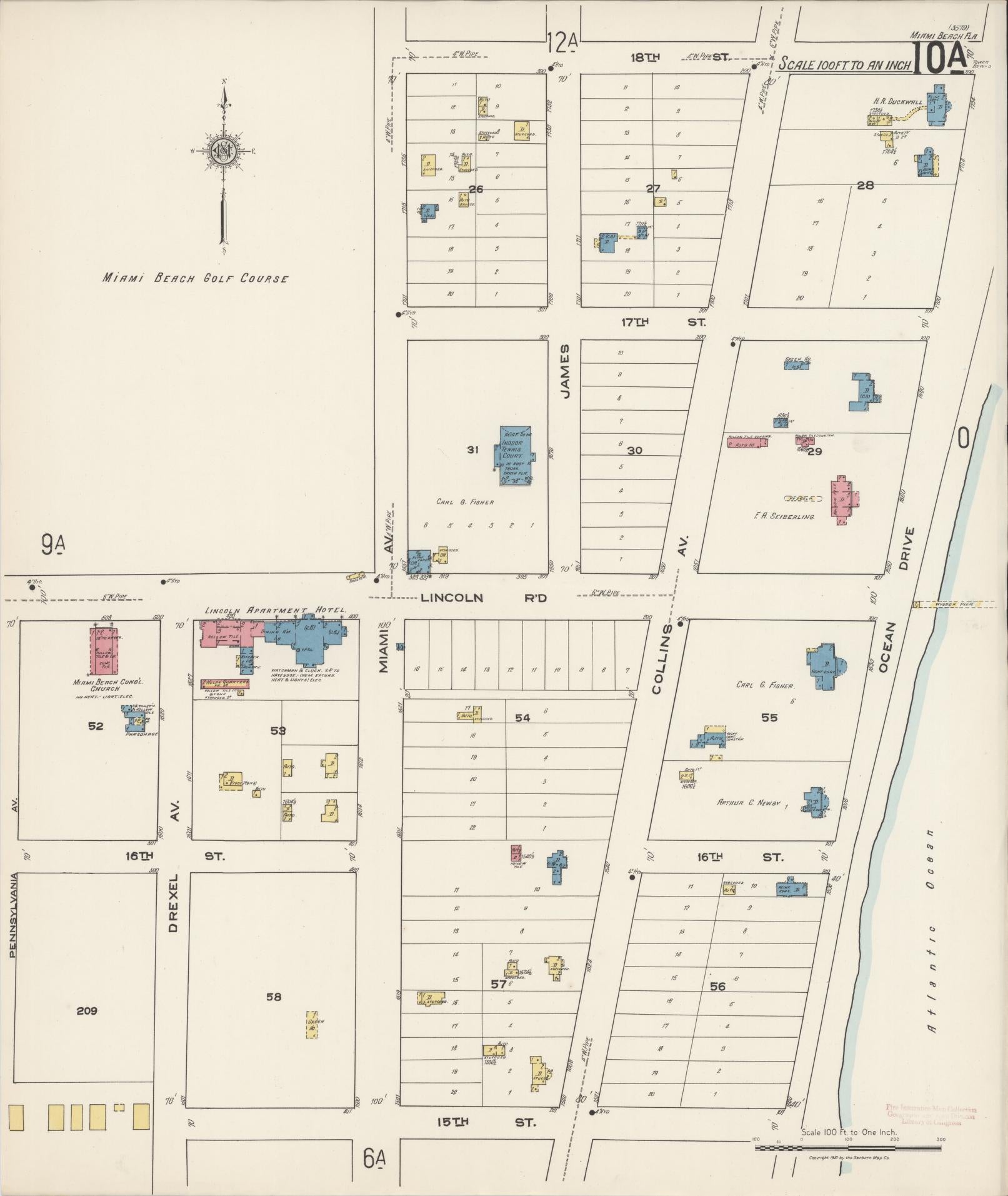 Sanborn Fire Insurance Map from Miami Beach, Dade County, Florida (1921), Sheet #0010 - Historic Sanborn Fire Insurance Map Print, vintage old map wall art, antique decor, genealogy gift, Florida Florida map