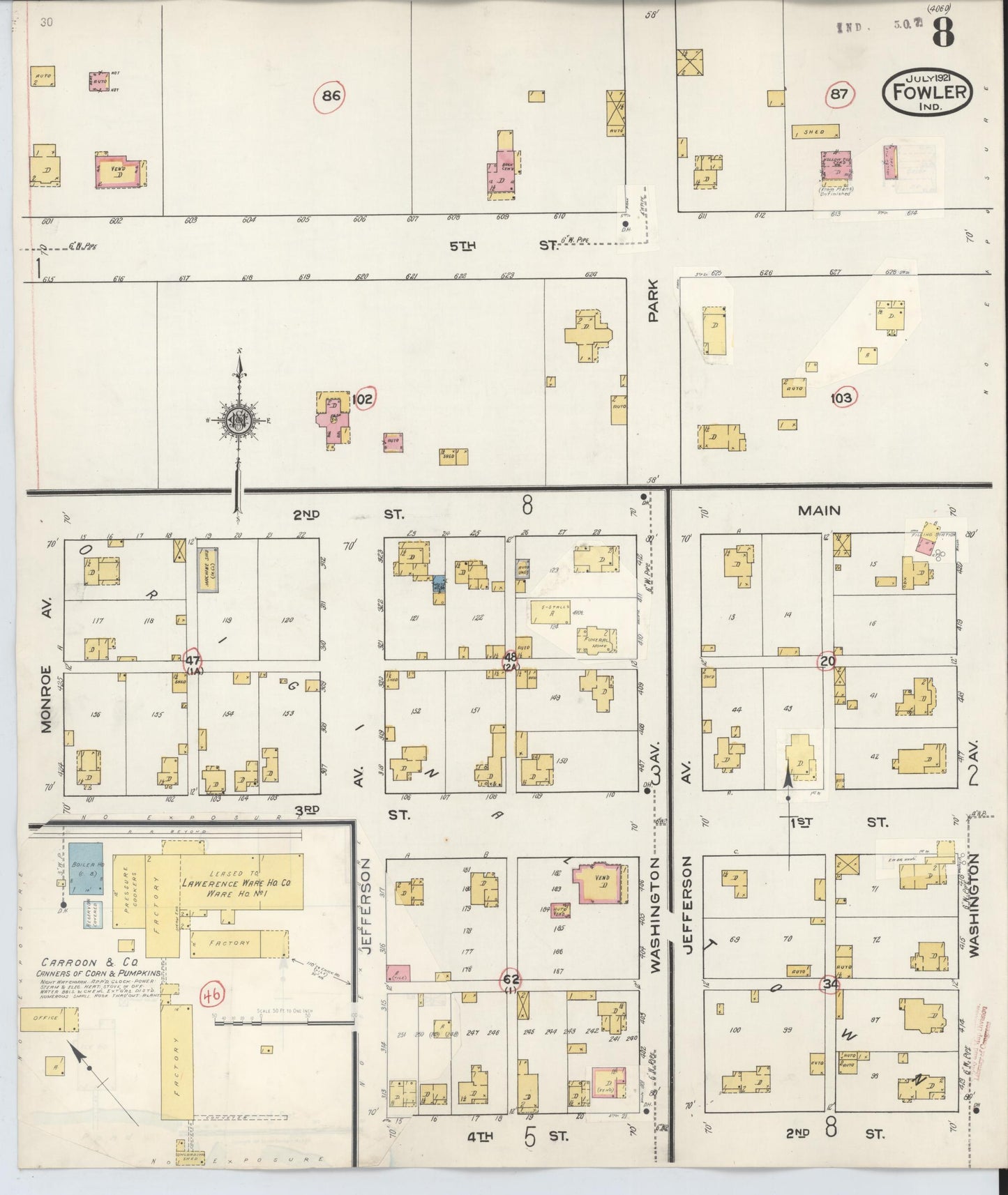 Sanborn Fire Insurance Map from Fowler, Benton County, Indiana (1932), Sheet #0008 - Complete Map Set gallery image, historic Sanborn map, vintage wall art, Indiana Indiana