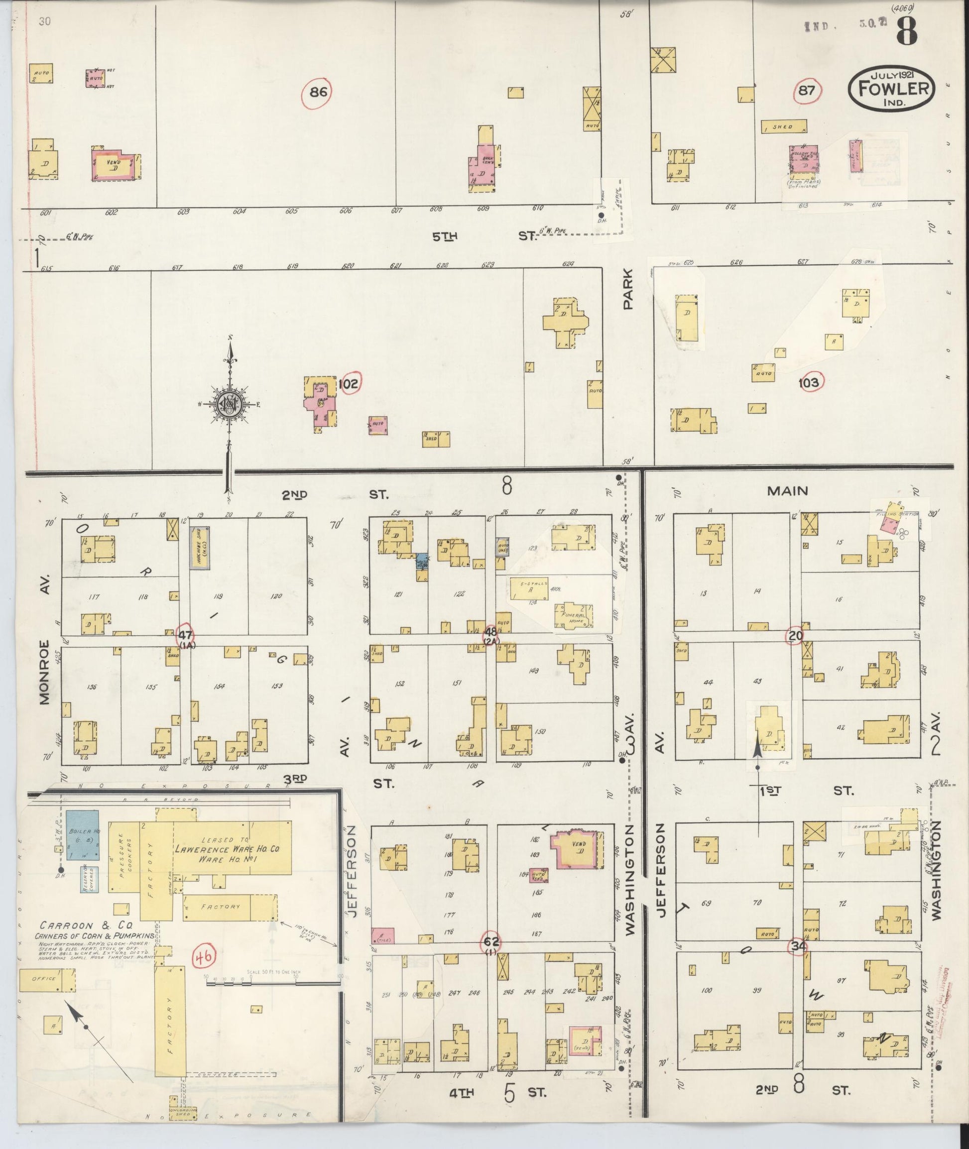 Sanborn Fire Insurance Map from Fowler, Benton County, Indiana (1932), Sheet #0008 - Complete Map Set gallery image, historic Sanborn map, vintage wall art, Indiana Indiana
