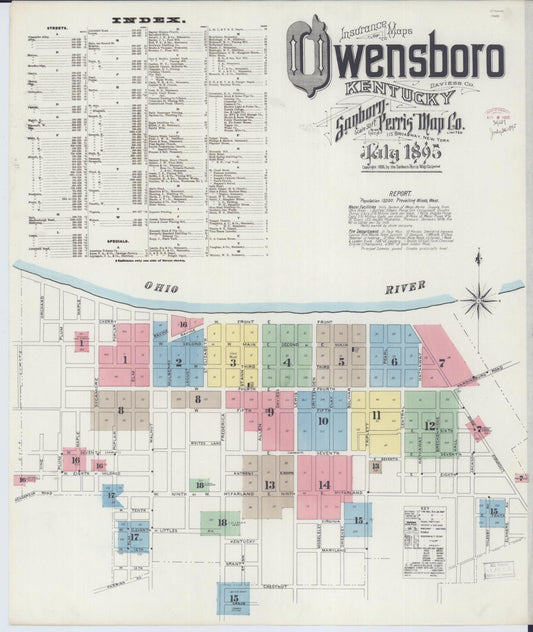 Sanborn Fire Insurance Map from Owensboro, Daviess County, Kentucky (1895), Sheet #0001 - Historic Sanborn Fire Insurance Map Print, vintage old map wall art, antique decor, genealogy gift, Kentucky Kentucky map