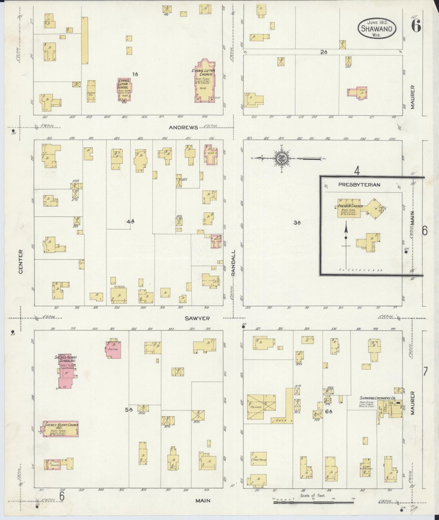 Sanborn Fire Insurance Map from Shawano, Shawano County, Wisconsin (1913), Sheet #0006 - Complete Map Set gallery image, historic Sanborn map, vintage wall art, Wisconsin Wisconsin