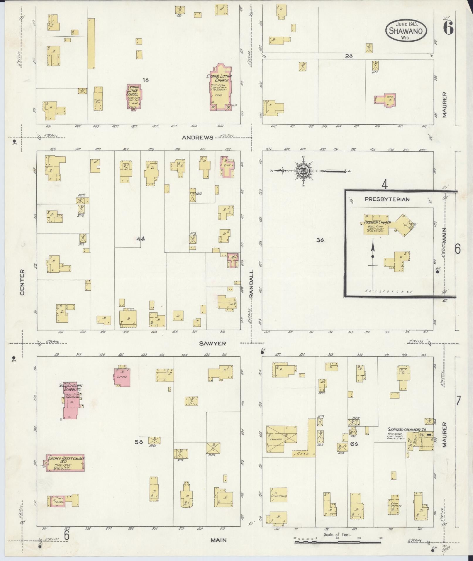 Sanborn Fire Insurance Map from Shawano, Shawano County, Wisconsin (1913), Sheet #0006 - Complete Map Set gallery image, historic Sanborn map, vintage wall art, Wisconsin Wisconsin