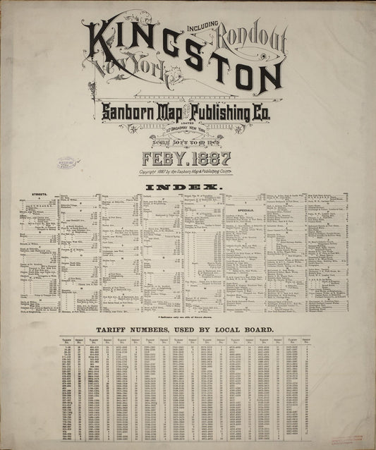 Sanborn Fire Insurance Map from Kingston, Ulster County, New York (1887), Sheet #0001 - Historic Sanborn Fire Insurance Map Print, vintage old map wall art, antique decor, genealogy gift, New York New York map