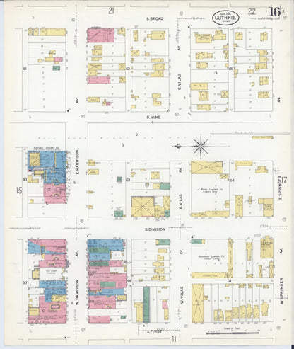 Sanborn Fire Insurance Map from Guthrie, Logan County, Oklahoma (1908), Sheet #0016 - Complete Map Set gallery image, historic Sanborn map, vintage wall art, Oklahoma Oklahoma