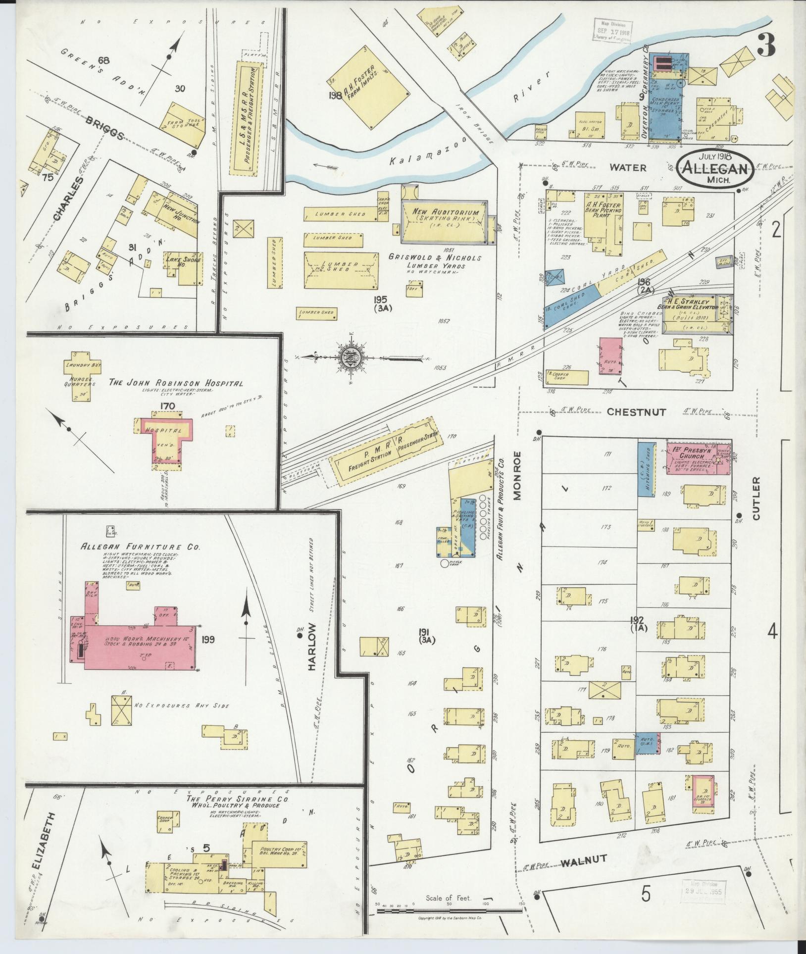 Sanborn Fire Insurance Map from Allegan, Allegan County, Michigan (1918), Sheet #0003 - Complete Map Set gallery image, historic Sanborn map, vintage wall art, Michigan Michigan