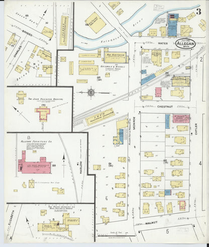 Sanborn Fire Insurance Map from Allegan, Allegan County, Michigan (1918), Sheet #0003 - Complete Map Set gallery image, historic Sanborn map, vintage wall art, Michigan Michigan