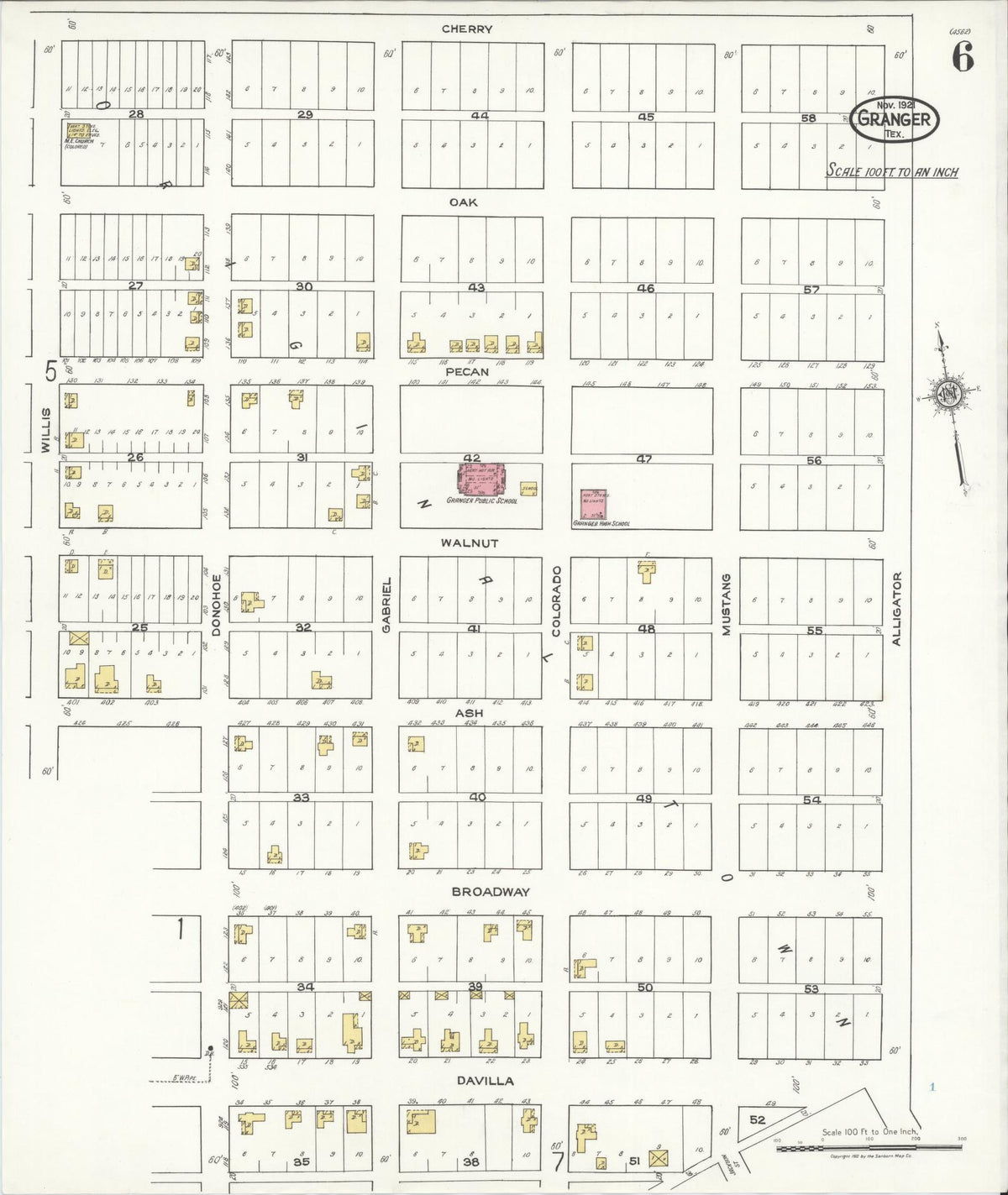 Sanborn Fire Insurance Map from Granger, Williamson County, Texas (1921), Sheet #0006 - Historic Sanborn Fire Insurance Map Print, vintage old map wall art, antique decor, genealogy gift, Texas Texas map