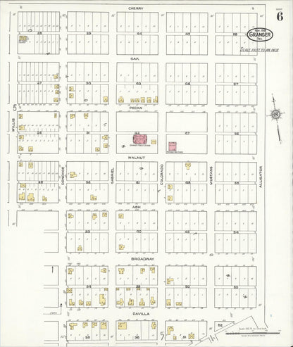 Sanborn Fire Insurance Map from Granger, Williamson County, Texas (1921), Sheet #0006 - Historic Sanborn Fire Insurance Map Print, vintage old map wall art, antique decor, genealogy gift, Texas Texas map