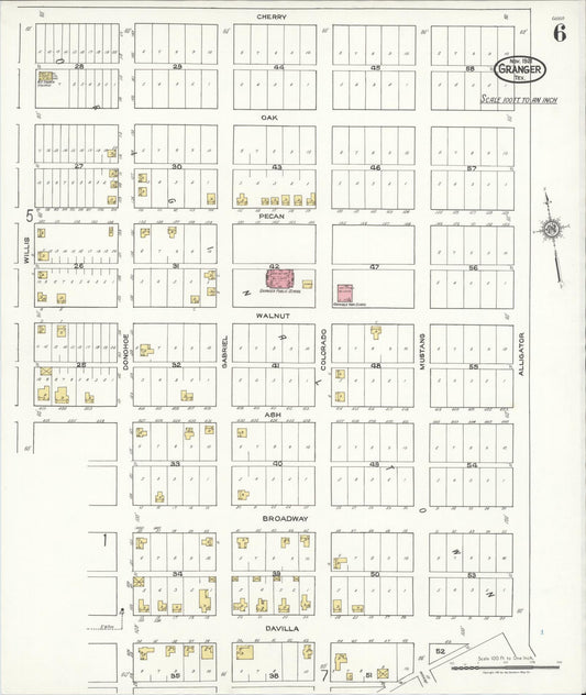 Sanborn Fire Insurance Map from Granger, Williamson County, Texas (1921), Sheet #0006 - Historic Sanborn Fire Insurance Map Print, vintage old map wall art, antique decor, genealogy gift, Texas Texas map