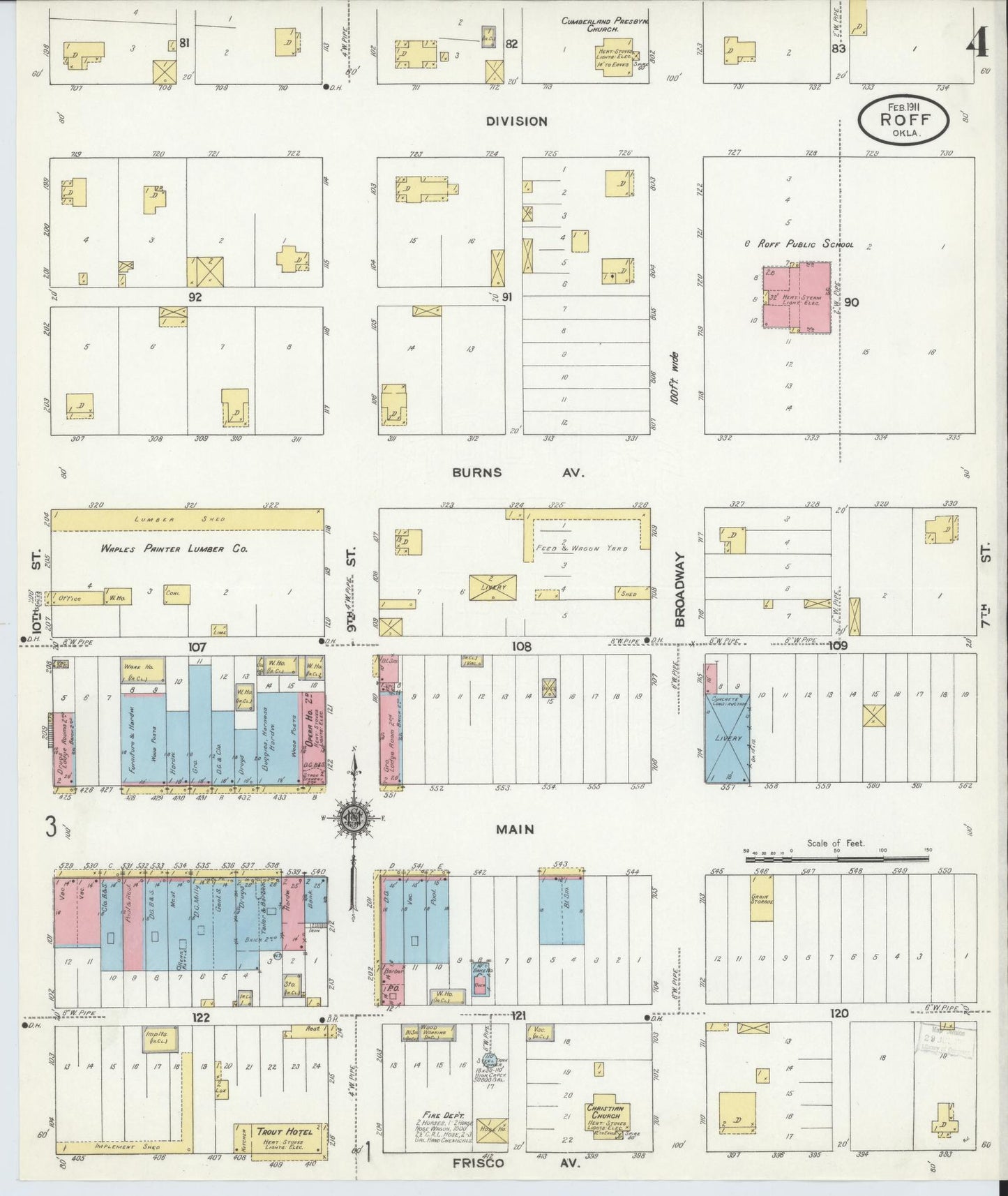 Sanborn Fire Insurance Map from Roff, Pontotoc County, Oklahoma (1911), Sheet #0004 - Complete Map Set gallery image, historic Sanborn map, vintage wall art, Oklahoma Oklahoma