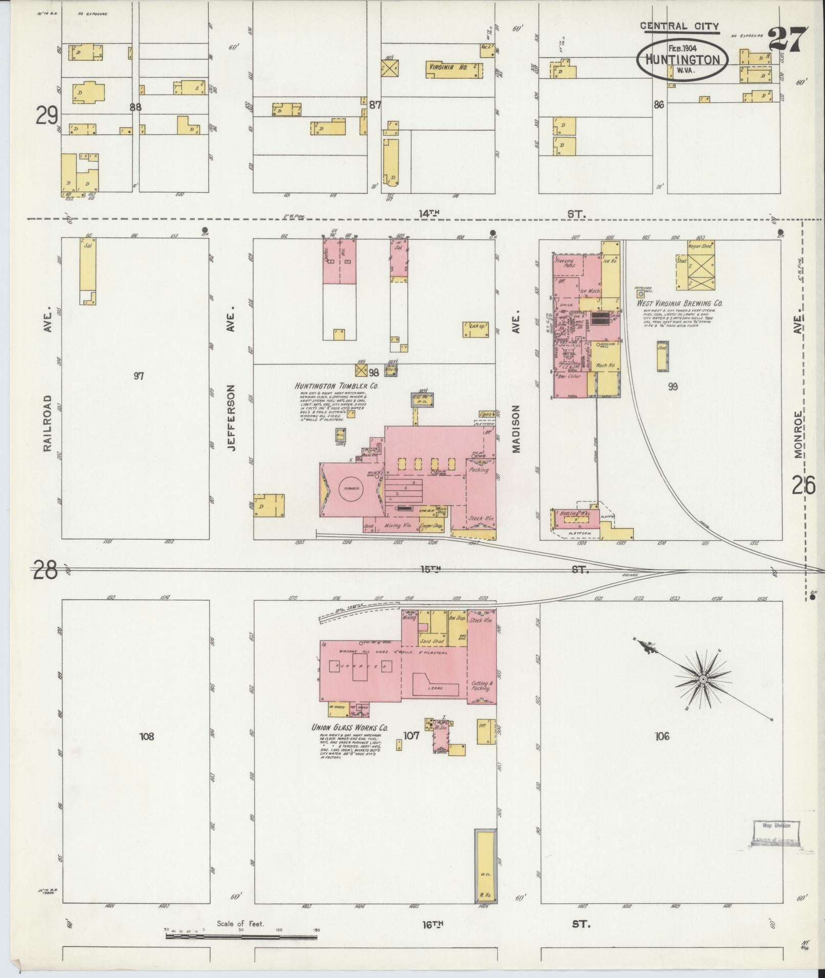 Sanborn Fire Insurance Map from Huntington, Cabell County, West Virginia (1904), Sheet #0027 - Complete Map Set gallery image, historic Sanborn map, vintage wall art, West Virginia West Virginia