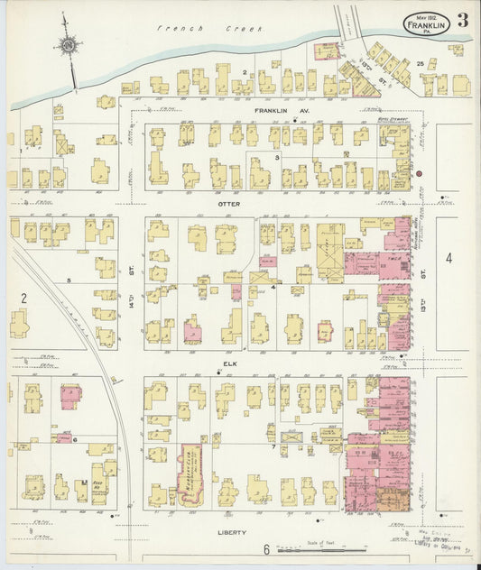 Sanborn Fire Insurance Map from Franklin, Venango County, Pennsylvania (1912), Sheet #0003 - Historic Sanborn Fire Insurance Map Print, vintage old map wall art, antique decor, genealogy gift, Pennsylvania Pennsylvania map