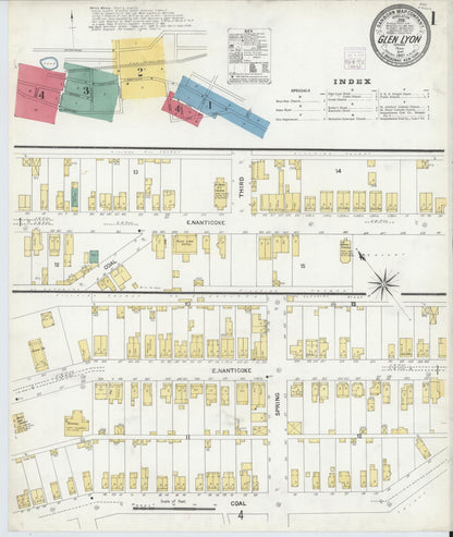 Sanborn Fire Insurance Map from Glen Lyon, Luzerne County, Pennsylvania (1907), Sheet #0001 - Historic Sanborn Fire Insurance Map Print, vintage old map wall art, antique decor, genealogy gift, Pennsylvania Pennsylvania map