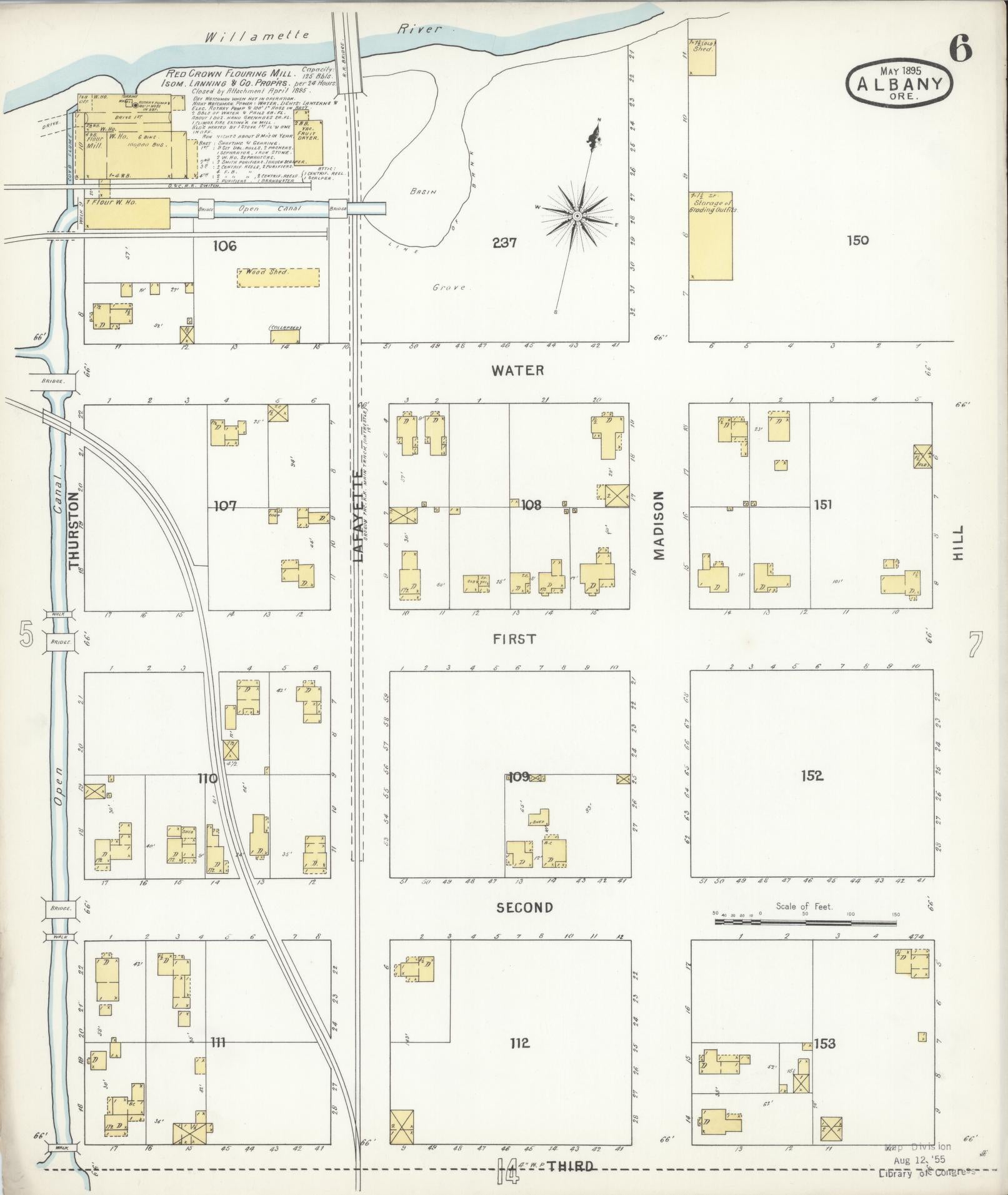 Sanborn Fire Insurance Map from Albany, Linn County, Oregon (1895), Sheet #0006 - Complete Map Set gallery image, historic Sanborn map, vintage wall art, Oregon Oregon