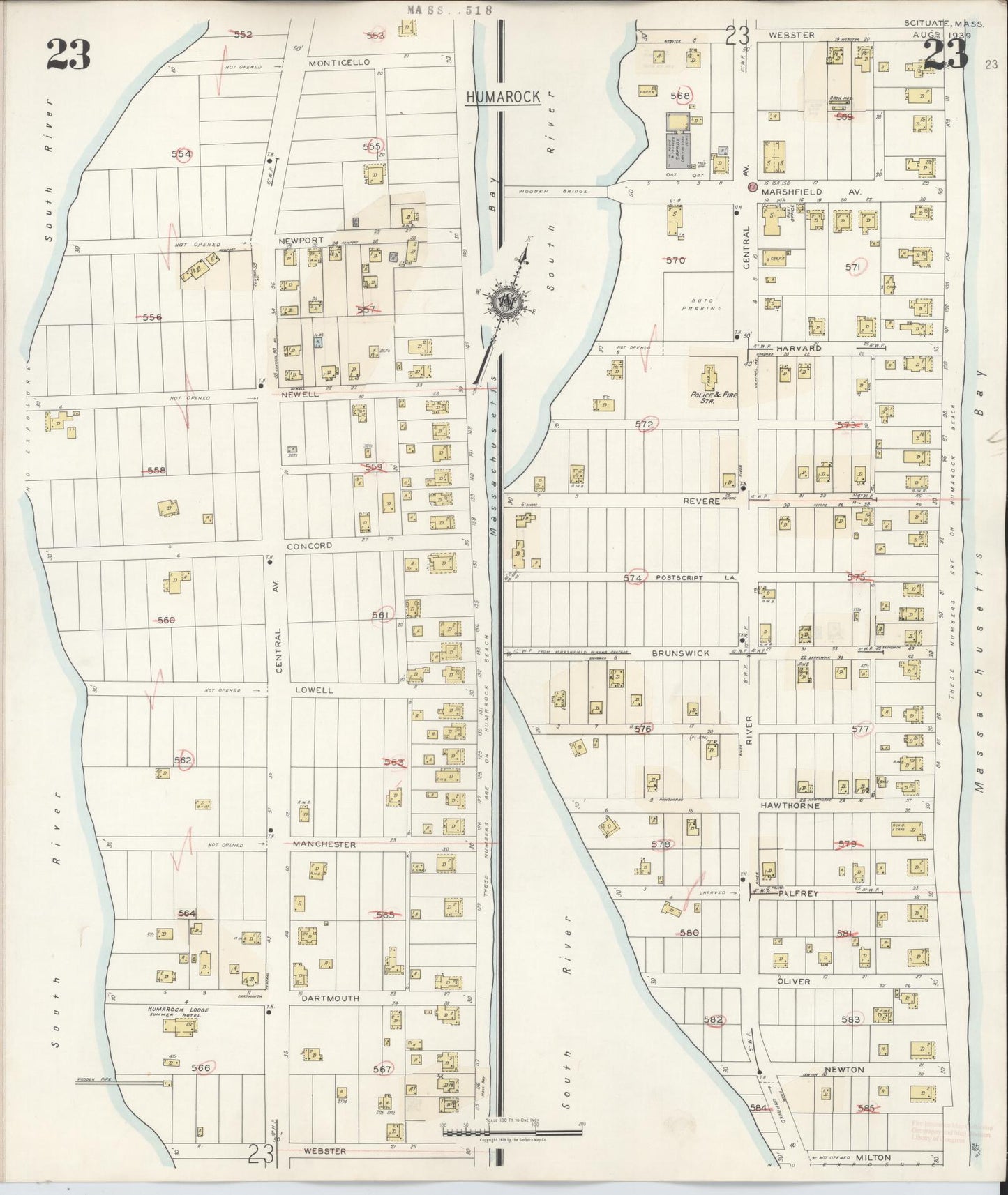 Sanborn Fire Insurance Map from Scituate, Plymouth County, Massachusetts (1944), Sheet #0023 - Complete Map Set gallery image, historic Sanborn map, vintage wall art, Massachusetts Massachusetts