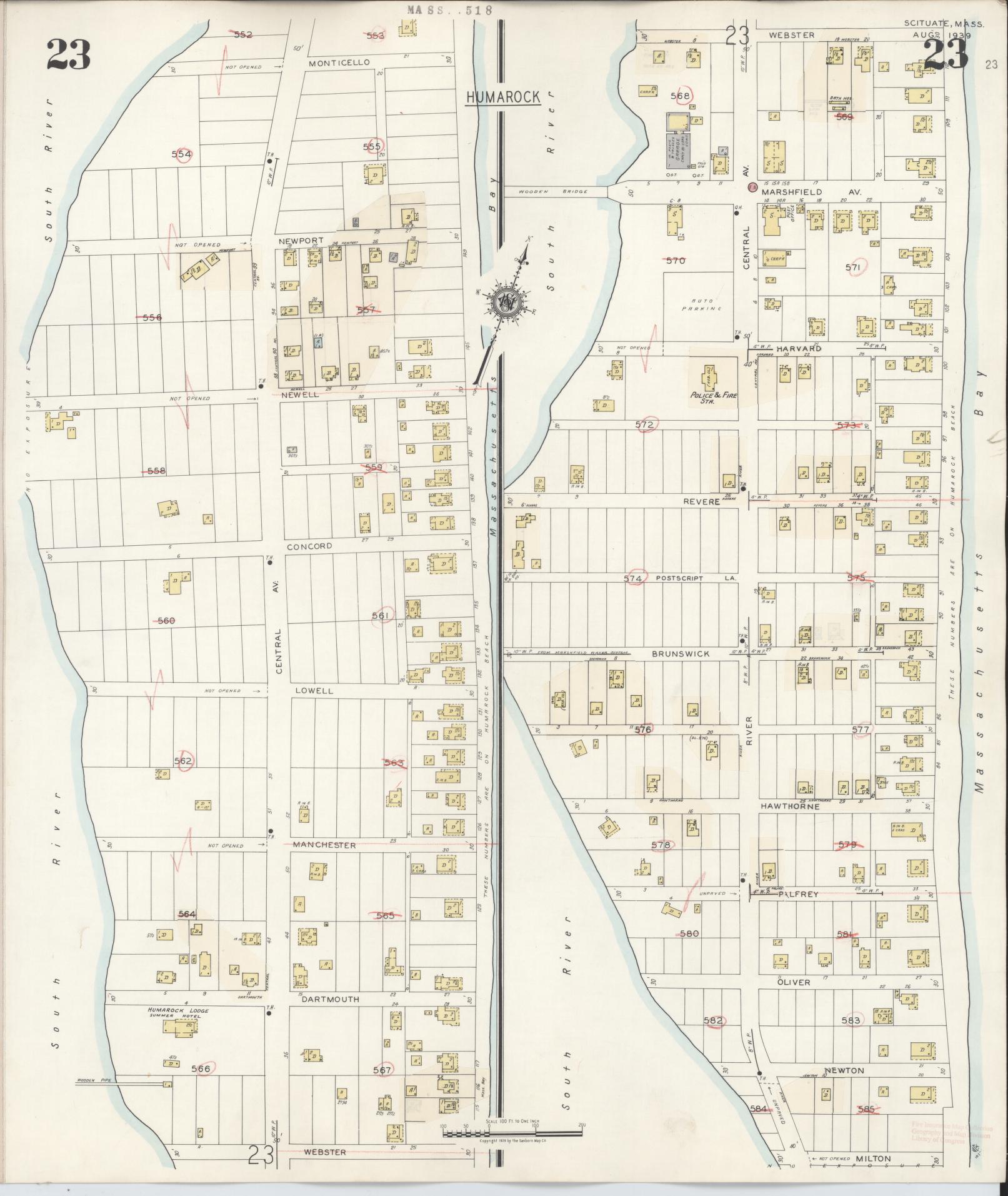 Sanborn Fire Insurance Map from Scituate, Plymouth County, Massachusetts (1944), Sheet #0023 - Complete Map Set gallery image, historic Sanborn map, vintage wall art, Massachusetts Massachusetts