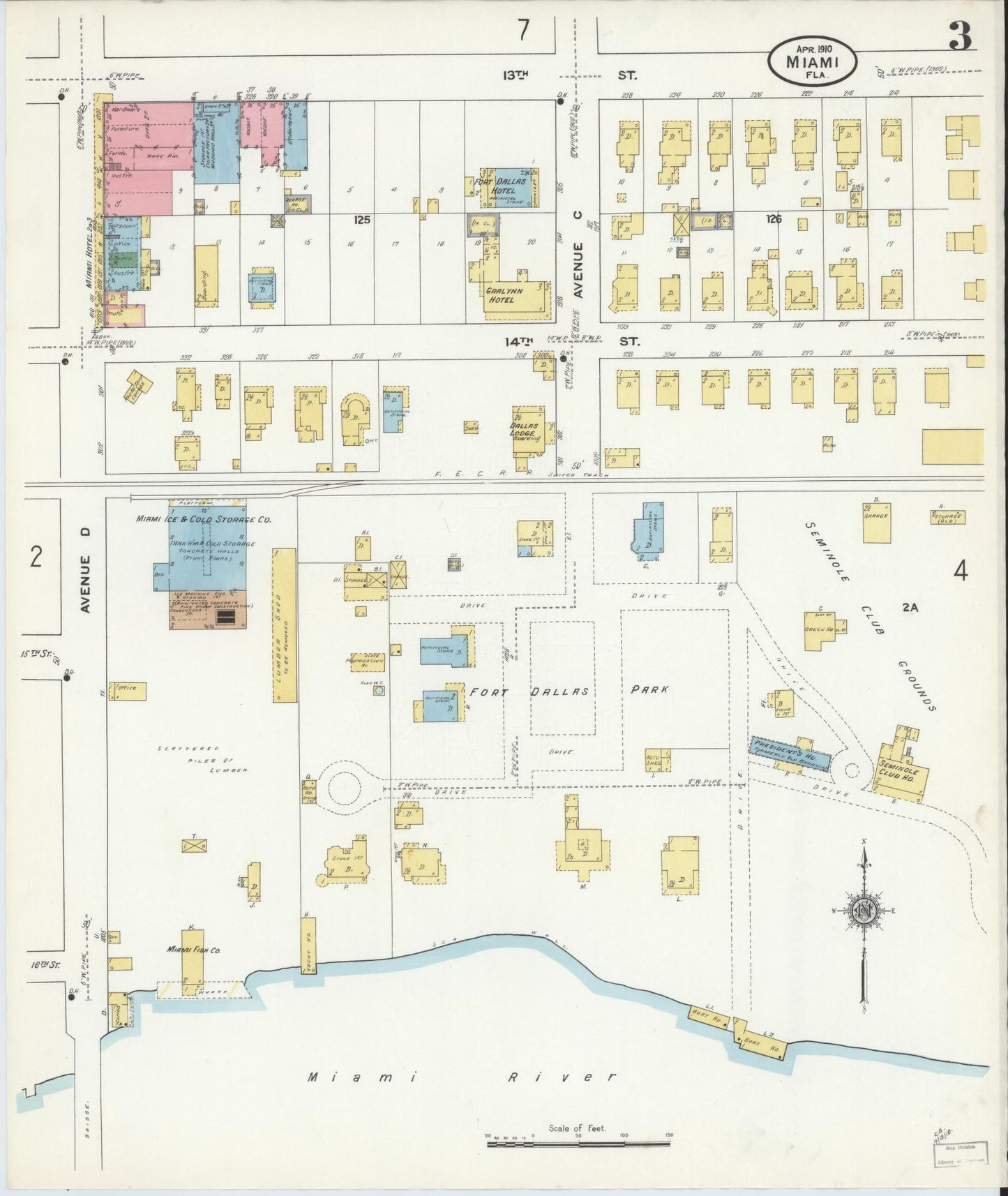 Sanborn Fire Insurance Map from Miami, Dade County, Florida (1910), Sheet #0003 - Historic Sanborn Fire Insurance Map Print, vintage old map wall art, antique decor, genealogy gift, Florida Florida map