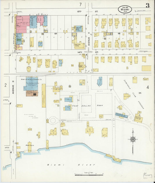 Sanborn Fire Insurance Map from Miami, Dade County, Florida (1910), Sheet #0003 - Historic Sanborn Fire Insurance Map Print, vintage old map wall art, antique decor, genealogy gift, Florida Florida map