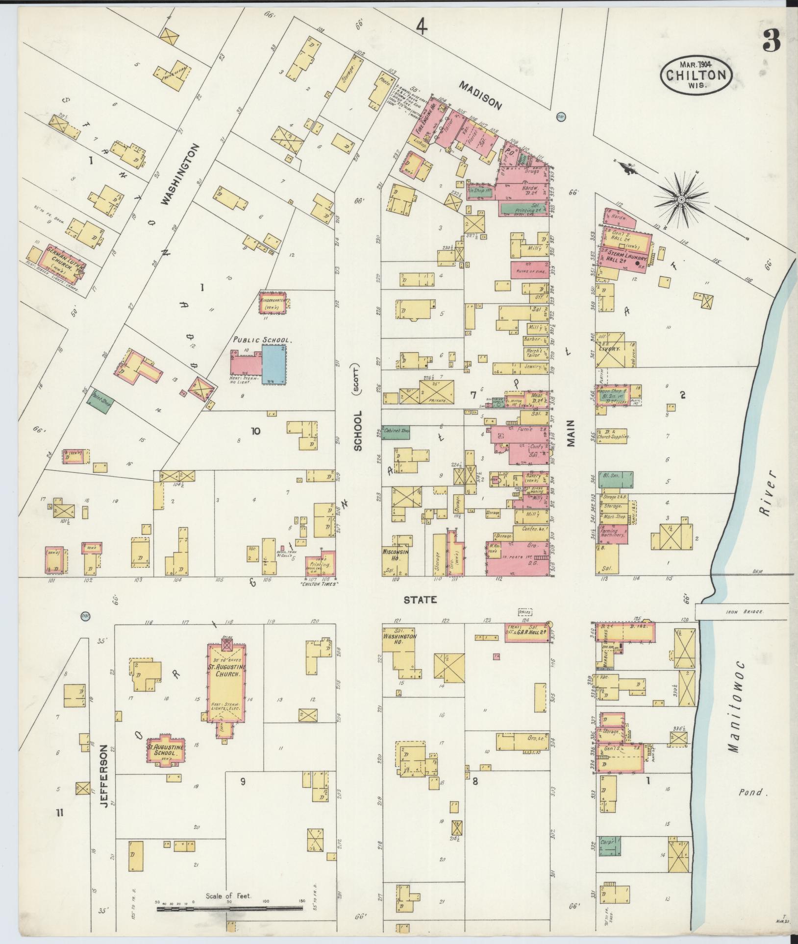 Sanborn Fire Insurance Map from Chilton, Calumet County, Wisconsin (1904), Sheet #0003 - Complete Map Set gallery image, historic Sanborn map, vintage wall art, Wisconsin Wisconsin