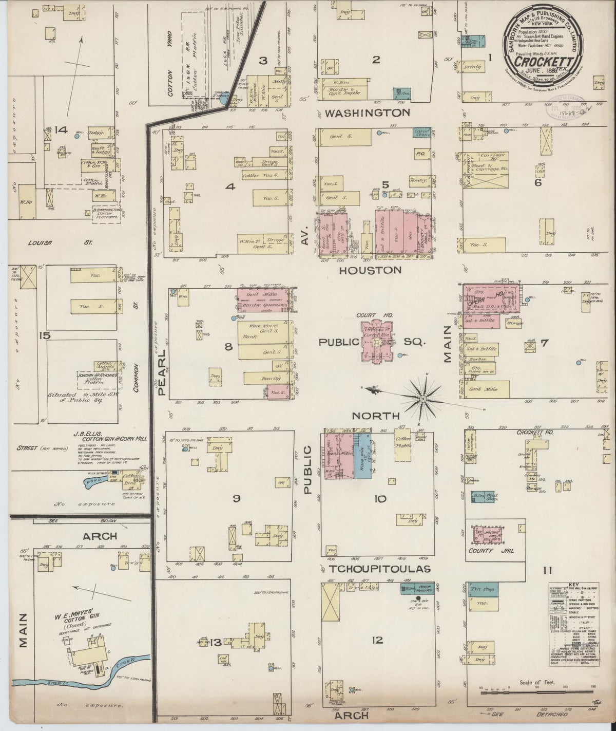 Sanborn Fire Insurance Map from Crockett, Houston County, Texas (1885), Sheet #0001 - Historic Sanborn Fire Insurance Map Print, vintage old map wall art, antique decor, genealogy gift, Texas Texas map
