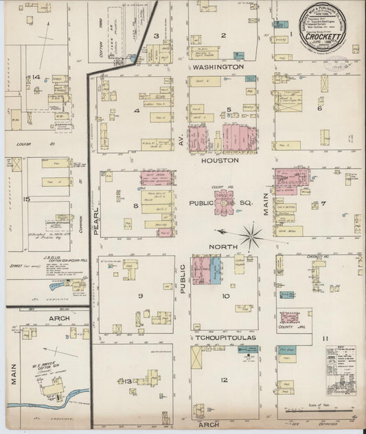 Sanborn Fire Insurance Map from Crockett, Houston County, Texas (1885), Sheet #0001 - Historic Sanborn Fire Insurance Map Print, vintage old map wall art, antique decor, genealogy gift, Texas Texas map