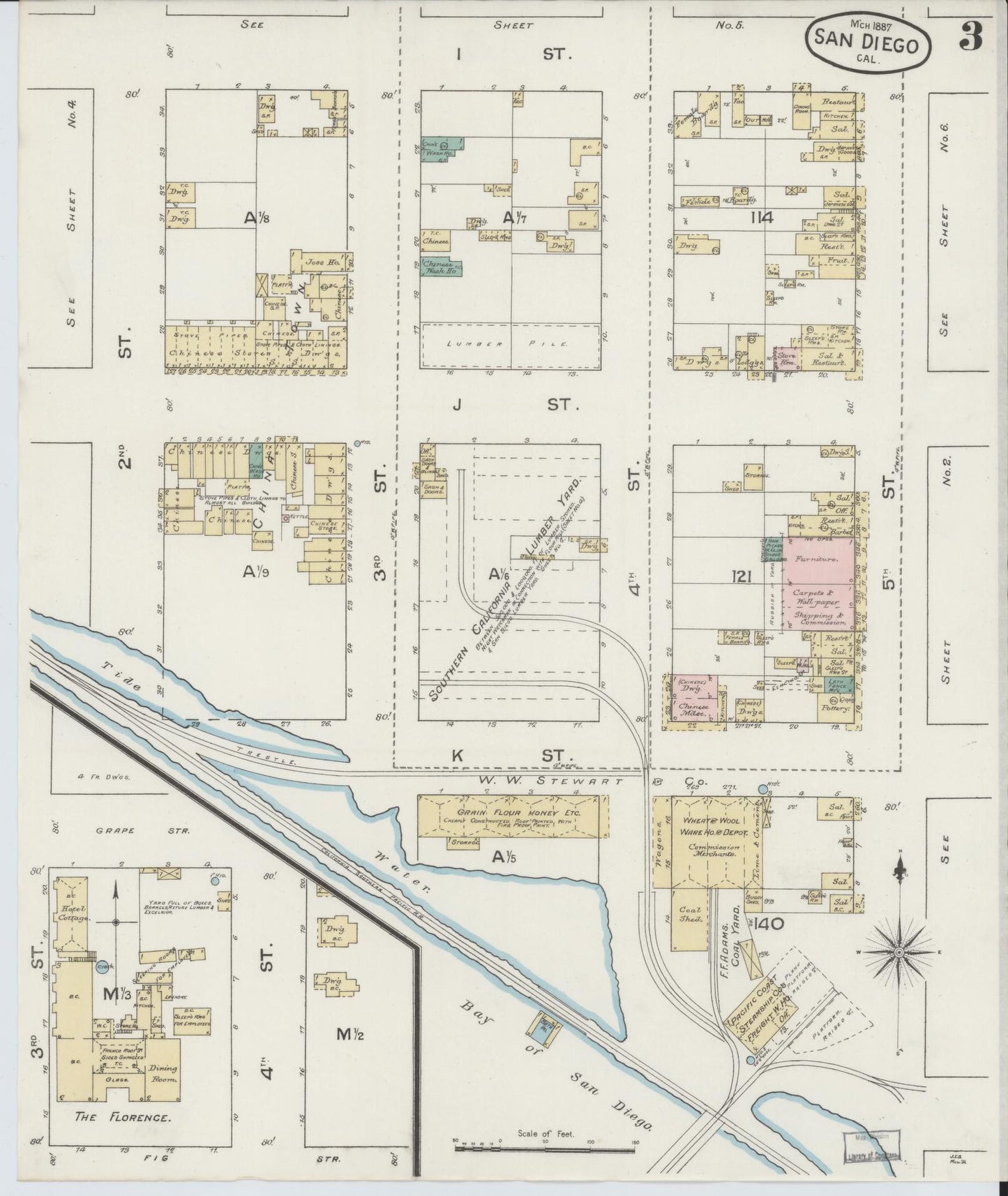 Sanborn Fire Insurance Map from San Diego, San Diego County, California (1887), Sheet #0003 - Complete Map Set gallery image, historic Sanborn map, vintage wall art, California California