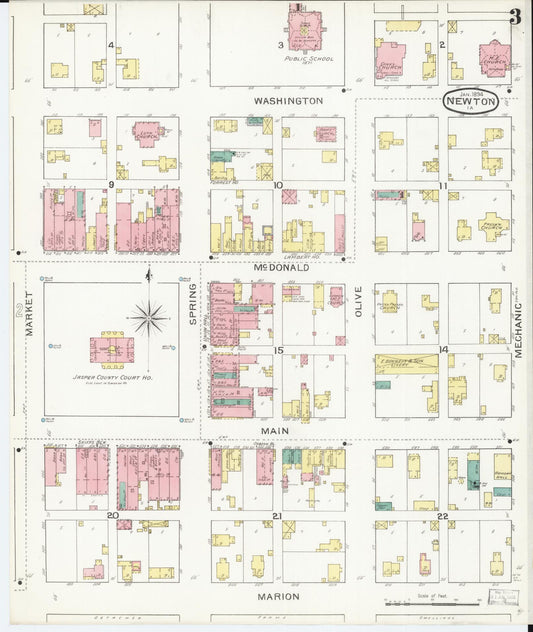 Sanborn Fire Insurance Map from Newton, Jasper County, Iowa (1894), Sheet #0003 - Historic Sanborn Fire Insurance Map Print, vintage old map wall art