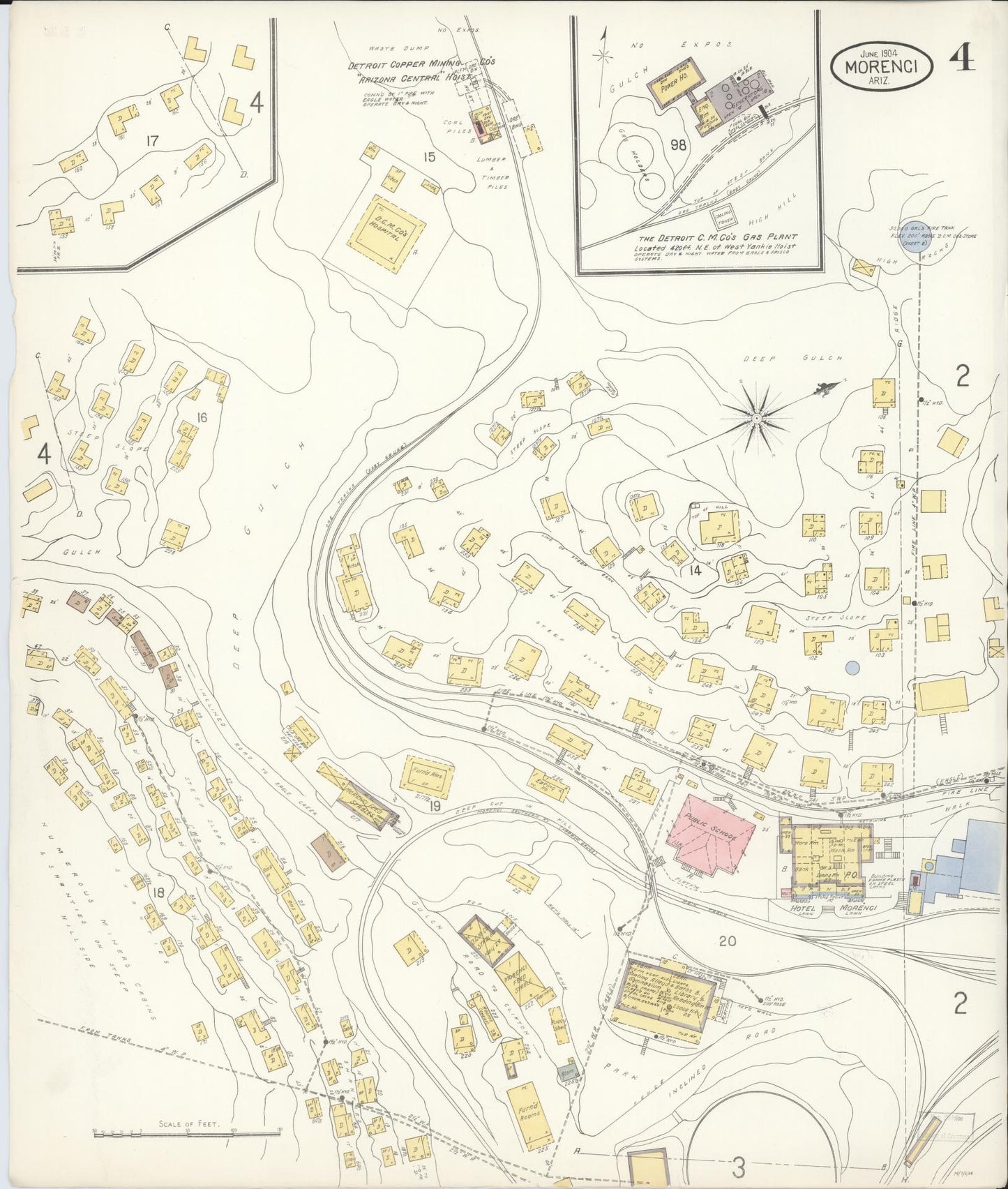 Sanborn Fire Insurance Map from Morenci, Greenlee County, Arizona (1904), Sheet #0004 - Complete Map Set gallery image, historic Sanborn map, vintage wall art, Arizona Arizona