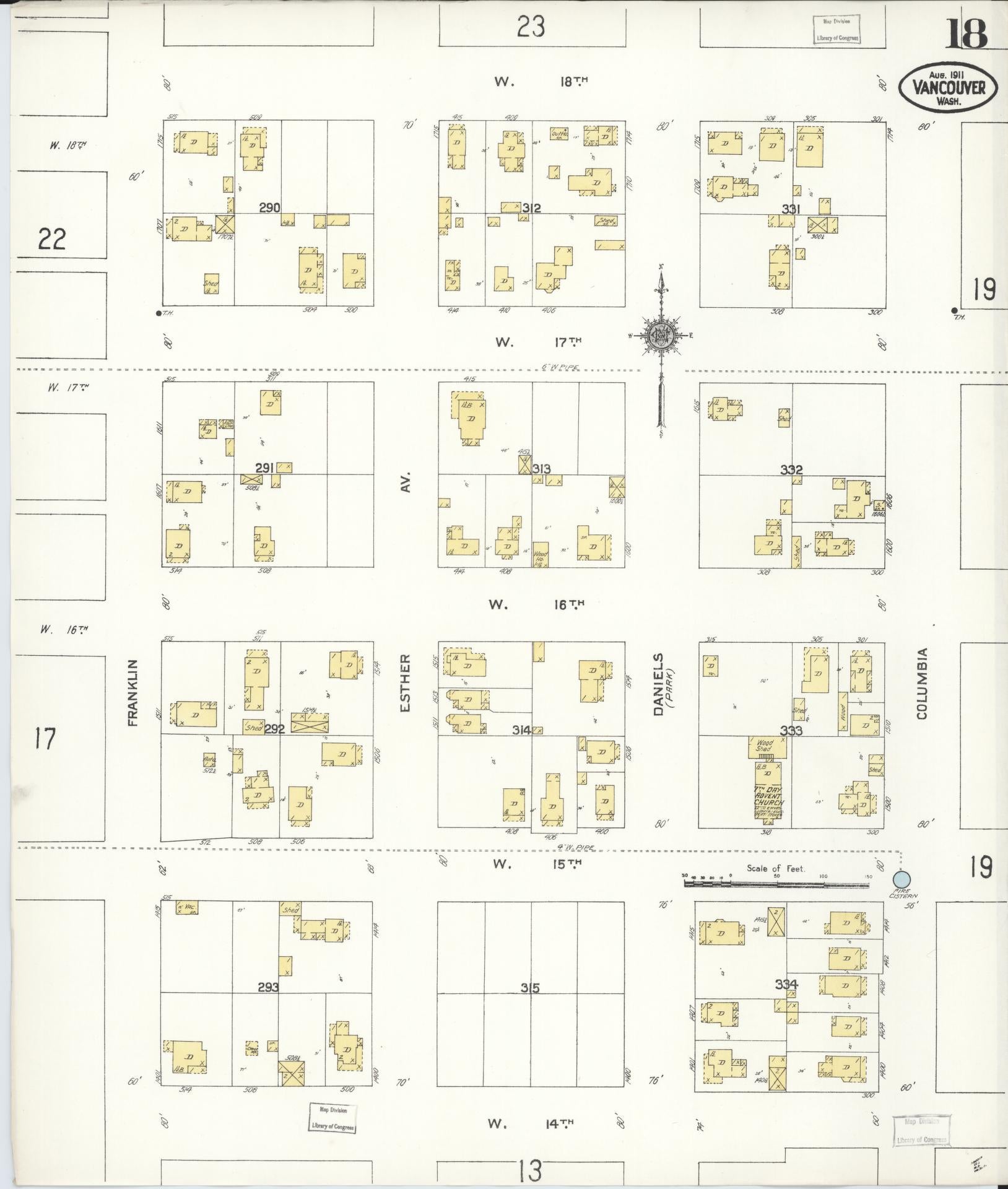 Sanborn Fire Insurance Map from Vancouver, Clark County, Washington (1911), Sheet #0018 - Complete Map Set gallery image, historic Sanborn map, vintage wall art, Washington Washington