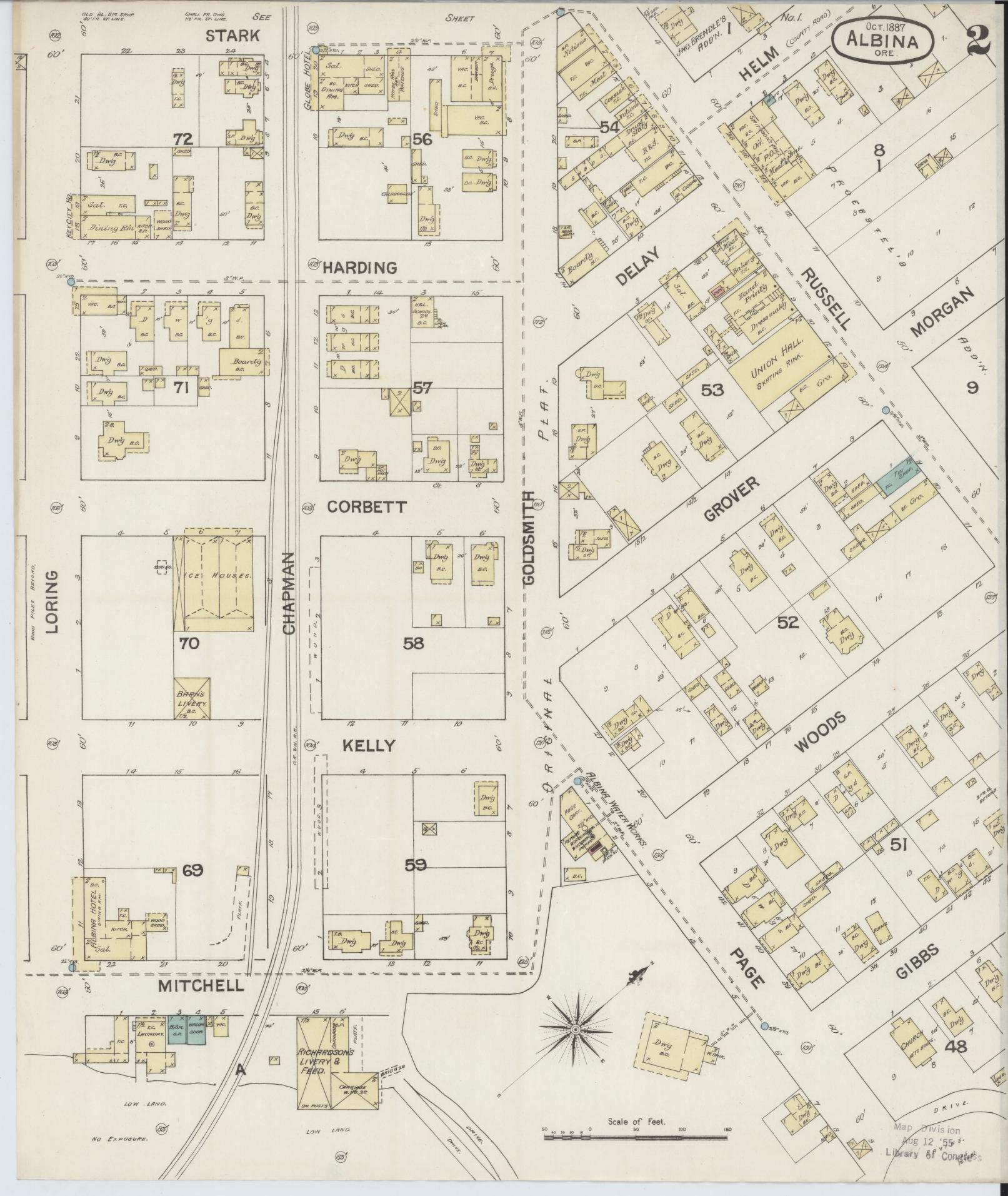 Sanborn Fire Insurance Map from Albina, Multnomah County, Oregon (1887), Sheet #0002 - Complete Map Set gallery image, historic Sanborn map, vintage wall art, Oregon Oregon