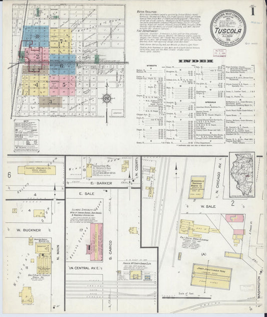 Sanborn Fire Insurance Map from Tuscola, Douglas County, Illinois (1914), Sheet #0001 - Historic Sanborn Fire Insurance Map Print, vintage old map wall art, antique decor, genealogy gift, Illinois Illinois map